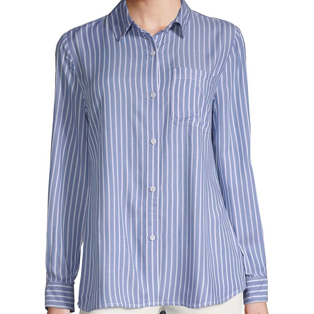 BeachLunchLounge Blue Stripe Button Down Pocket Blouse